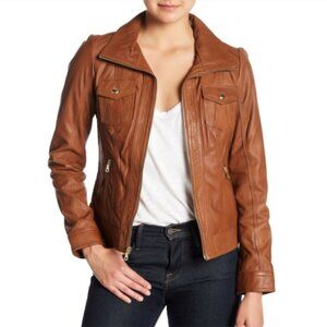 Guess Brown Whiskey Leather Biker Jacket